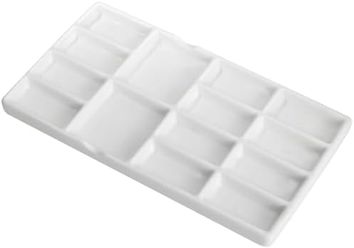 8" Porcelain Watercolor Palette - 14 Well Ceramic Artist Paint Palette with Mixing Tray for Painting and Craft Projects