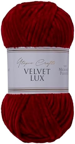 Velvet Lux Chenille Yarn for Crocheting and Knitting, 2 Pack Bulk Chunky Yarn, Super Soft Velvet Yarn for Amigurumi, Baby Blankets & Home Decor — 100g/120yds per Skein (Dark Scarlet)