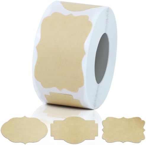 300 Pcs Kraft Labels Stickers, 1.2x2 Inch, 3 Decorative Designs, Writable for Gift Wrapping, Pantry Storage, Jars & Wedding Decor