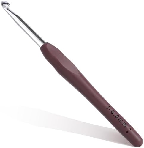 6mm Crochet Hook, Ergonomic Crochet Hooks with Soft Rubber Handle and Smooth Glide Head - Lightweight Aluminum Needles for Beginners, Arthritis, Yarn Projects, Long Crafting Sessions (6.0 mm)