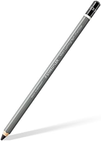 Staedtler Mars Lumograph Charcoal Pencils, Blister Pack of 3 Drawing Pencils (H, M, S) + 1 Blending Stump