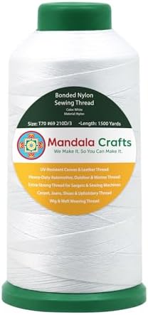 Mandala Crafts Size 69 210D T70 White Bonded Nylon Thread, 1500 YDs