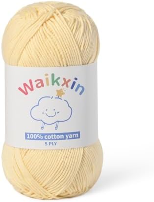 100% Cotton Yarn for Crocheting,Baby Yarn for Crocheting Soft,5 Ply Milk Cotton Yarn,#2 Sport Weight Cotton Yarn,3.52oz/262.4yds Amigurumi Yarn for Puzzle,Clothes&DIY Crafts.(Light Yellow)