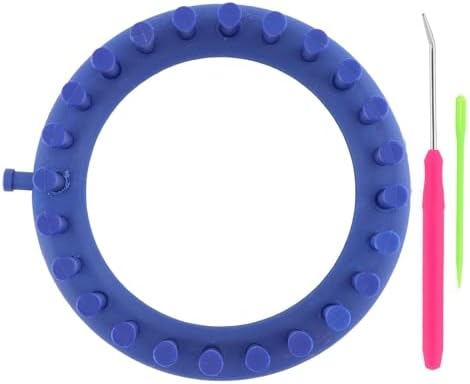 Round Knitting Looms Set, Plastic Loom Knitting Set with Crochet and Plastic Needle, Scarf Hats Making Tools, DIY Crocheting Handmade Craft Kit for Beginners and Knittings Lover (Blue, 5.5inch)