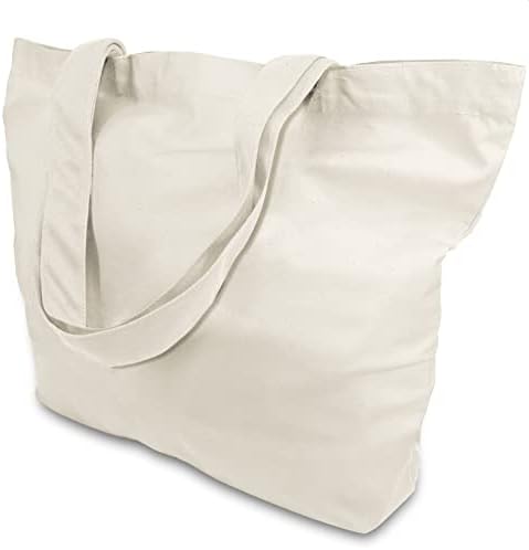 TOPDesign 12-Pack Super Strong Large 12oz Cotton Canvas Tote Bags, Reusable Grocery Shopping Cloth Bags, Fashionable Two-Tone Totes for Crafts, DIY Your Creative Designs