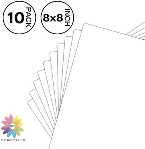 Mat Board Center 8x8 Backing Boards, 10 Pack White Backboards for Frames
