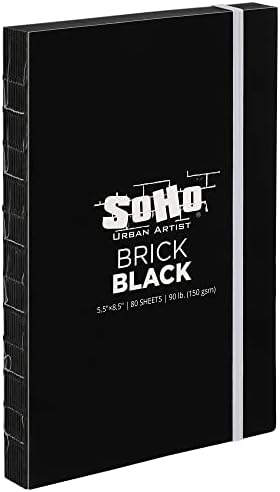 SoHo Urban Artist Brick Sketchbook Journals for Sketching, Drawing, Colored Pencils, Graphite, and More - Black 5.5"x8.5" (150 GSM, 80 Sheets) - 2 Pack