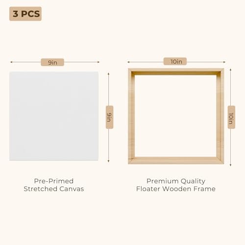 3pk 10x10 Blank Framed Canvas Wall Art - Premium White Canvas for DIY Art and Custom Painting