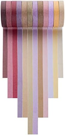 YUBBAEX 12 Rolls Washi Tape Set Natural Color Decorative Tapes for Arts, DIY Crafts, Journals, Planners, Scrapbook, Wrapping Wide -Salty Morandi- (Morandi, 8mm x 12Rolls)