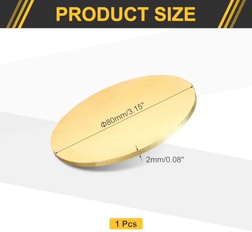 uxcell 2Pcs Brass Round Plate, 0.08"(2mm) Thick 3.15"(80mm) Dia H65 Brass Round Disc Blank Metal Sheet Copper Circle Disc for Metal Stamping DIY Crafts