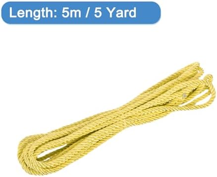 MECCANIXITY Twisted Cord Trim, 5 Yard 5mm 3-Ply Twine Braided Rope Shiny Thread String for Craft Gift Bag Curtain Christmas Decor, Light Gold - 5m