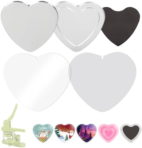 BEAMNOVA 100 Sets of Heart-Shaped Metal Button Maker Magnet Supplies