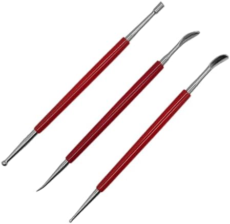 HLGHLG 3 PCS Leather Stamping Tools Set, Professional Steel Leather Carving & Embossing Tools with Comfortable Rubber Handle for DIY Craft, Modeling Clay
