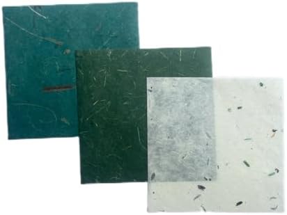 Natural Fiber Mulberry Paper Sheets 6 x 6 Inches, 50 PCS Handmade Craft Paper for Origami, Scrapbooking, Card Making, DIY Decoration, Mixed Media Art (Mixed Green Rice Straw etc.,,, 6 x 6)