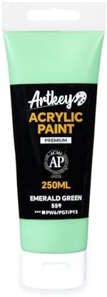 Artkey Acrylic Paint - Emerald Green (250 ml/8.45 oz) Tubes, Rich & Vibrant Pigments, Professional Artists Acrylic Paints - Art Supplies for Canvas Wood Rock Clay Fabric Ceramics Art Crafts Painting