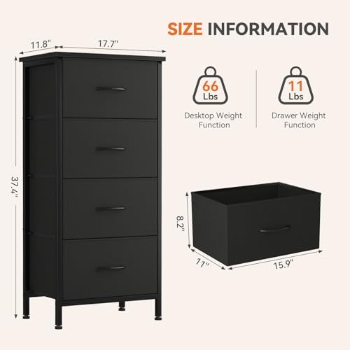 Sweetcrispy Dresser for Bedroom, 4 Drawer Storage Cabinet, Tall Nightstand