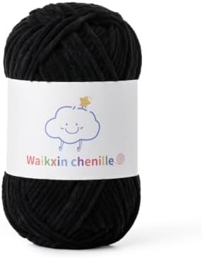 Skinny Chenille Yarn for Crocheting, 1.75 oz/ 109 yds Amigurumi Yarn&Baby Yarn for Crocheting Soft, Fluffy Fingering Weight Velvet Yarn for DIY Crafts&Baby Blankets.(Black)