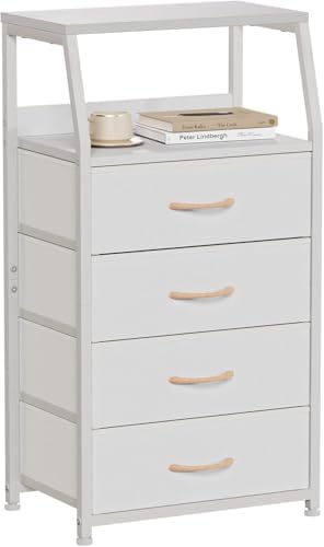 Furnulem Tall Nightstand with 4 Fabric Drawers, Small Dresser for Bedroom