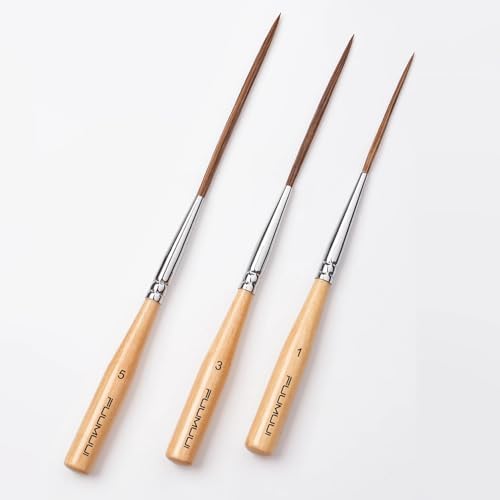 Fuumuui Long Liner Brushes - Artist Grade 3pcs Ox Ear Hair Detail Paint Brushes for Filling Corners, Marking, Outlining, Creating Edge Borders - Watercolor Acrylic Oil