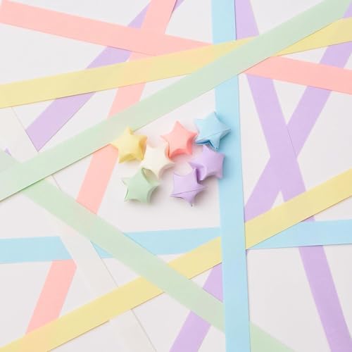 1080 Sheets Star Origami Paper 6 Assortment Color Star Paper Strip Double Sided Origami Stars Paper Solid Color, Lucky Star Decoration Paper Strips DIY Hand Art Crafts (1080 Sheets 6 colors)