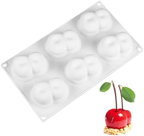 3D Cherry Silicone Molds, 6 Cavity Cherry with Double Design Molds for Mousse, Chocolate, Candy, French Dessert, Ice Cube, Pudding, Cake Decoration