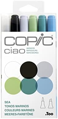 Copic Ciao, Alcohol Markers, 6 Colors Dual Brush Tip Art Marker for Adults/Teen Artists & Creators, Blendable Markers for Coloring Drawing & Illustration Art - Sea Color Set