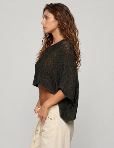 MAKABO Women's Off Shoulder Mesh Knit Cover Up Summer Beach Asymmetrical Vacation Bolero