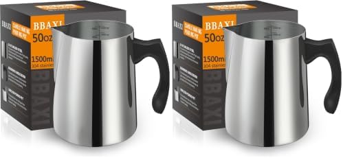 BBAXI Candle Making Pouring Pot, 1500 ML/50 OZ Candle Pouring Pitcher, 304 Stainless Steel Candle Making Pitcher with Heat-Resistant Handle and Dripless Pouring Spout Design (Pack of 2)