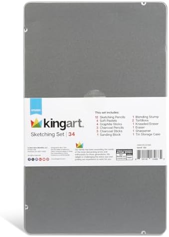 KINGART® Studio Sketching Set, 34 Piece Sketching Tools and Detailing Accessories, Art Supplies for Professional, Student, and Hobbyist Drawing