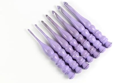 Handmade Ergonomic Wooden Crochet Hooks for Arthritic Hands (Set of 7) Needles for Yarn Accessories | Size 4 mm to 10 mm with Engraved | Yarn Tool (Purple)