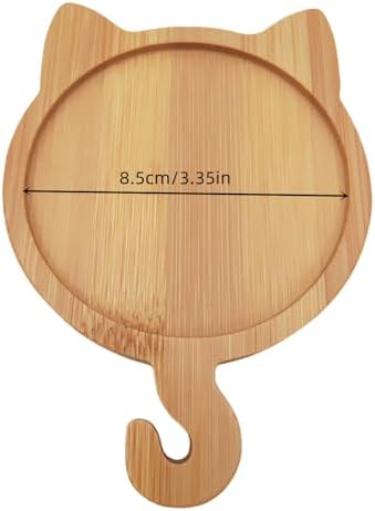 4PCS Mosaic Bamboo Coasters for Crafts, Blank Base Trays, Drinking Cup Coaster, Plant Coaster, Art Plate,DIY Mosaic Supplies (Cat)