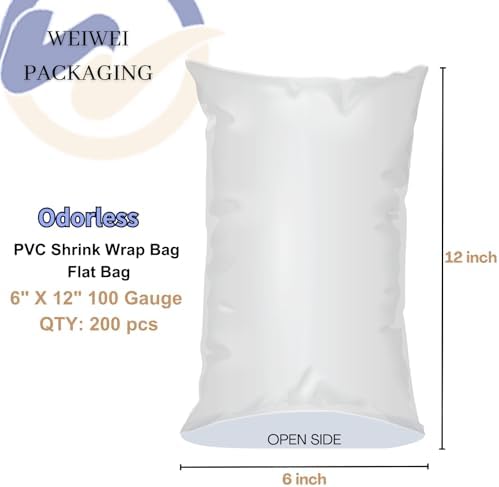 Weiwei - 200PCS 6x12 inch Odorless PVC Heat Shrink Wrap Bags 100 Gauge