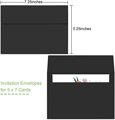 50 Packs 5x7 Envelopes, A7 5x7 Envelopes for Invitations, Printable Invitation Envelopes Self Seal for Weddings, Invitations, Photos, Greeting Cards, Mailing (Black)