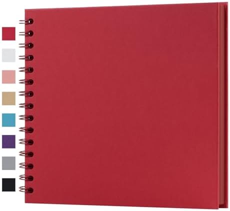 potricher 8 x 8 Inch DIY Scrapbook Album 40 Pages with Kraft Paper, Red | Thick Kraft Paper Scrap Book Photo Albums, Memory Book for Wedding, Anniversary, Baby, Family, Travel, DIY Projects
