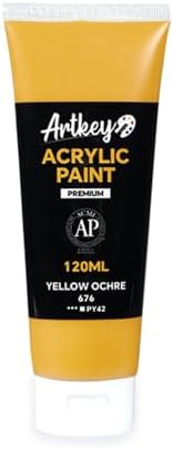 Artkey Acrylic Paint - Yellow Ochre (120 ml/4.06 oz) Tubes, Rich & Vibrant Pigments, Professional Artists Acrylic Paints - Art Supplies for Canvas Wood Rock Clay Fabric Ceramics Art Crafts Painting