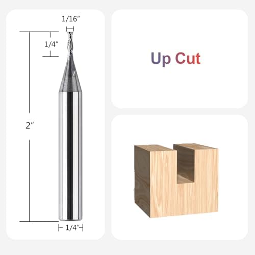SpeTool 1/16 Inch Cutting Diameter Upcut Spiral Router Bit with 1/4 Inch Shank 1/4 Inch Cutting Length 2 Inch OVL, Solid Carbide Plunge Router Bits CNC Mill for Woodworking