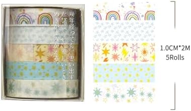 Cute Pattern Washi Tape Set 5 Rolls Glitter Cover Decorative Wide Kawaii Masking Tapes for Arts, DIY Crafts, Journals, Planners, Scrapbook, Wrapping (6 Starry Sky)