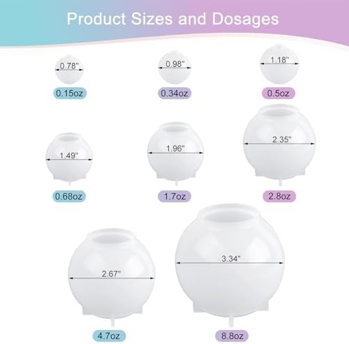 KISREL Sphere Resin Molds, 8 PCS Sphere Silicone Mold, Upgraded 3D Seamless Epoxy Molds，Large Ball Shape Flower Resin Mold for Home Decor, Flowers Preservation