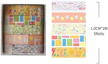 Cute Pattern Washi Tape Set 5 Rolls Glitter Cover Decorative Wide Kawaii Masking Tapes for Arts, DIY Crafts, Journals, Planners, Scrapbook, Wrapping (12 Bright Colors)