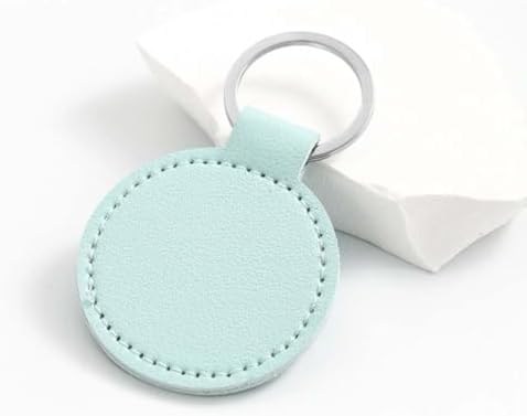 10PCS PU Leather Keychain Blanks Light Green Double Side Leather Keychain Kits with Key Rings Round Key Fob Holder Bulk for DIY Craft Present Making Birthday Gift