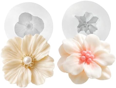 2 Pack 3D Flower Silicone Candle Molds Camellia Poppy for Soap Resin Crafts
