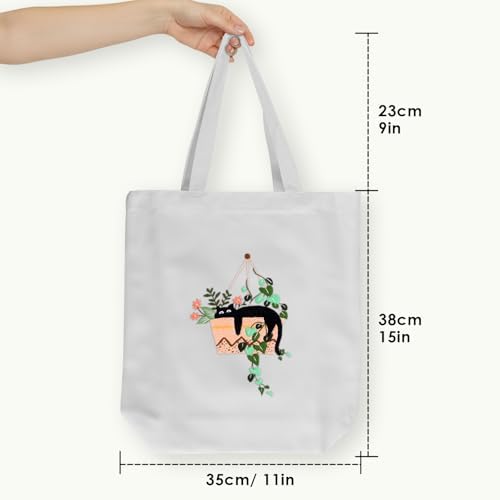 ERKOON Embroidery Canvas Tote Bag for Beginners, Needlepoint Arts Crafts Cross Stitch Kits for Adults Including Stamped Embroidery Bag with Hoops, Needle, Instruction and Color Threads (Cat)
