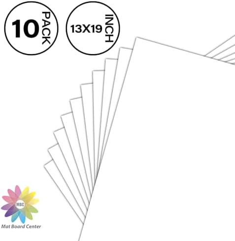 Mat Board Center 13x19 Backing Boards, 10 Pack White Backboards for Frames