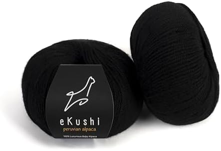 100% Baby Alpaca Yarn for Knitting & Crocheting - Set of 2 Skeins of Premium Yarn DK - Lightweight, Hypoallergenic & Thermal Peru Made - Ideal for Delicate Projects (N050 - Black)