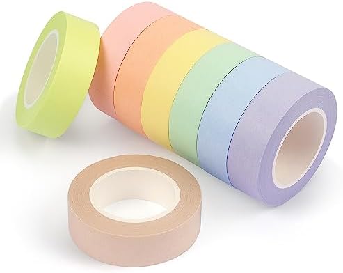 Hutou 8 Rolls Washi Tape Colored Masking Tape 1/2 Inch, Pastel Colors