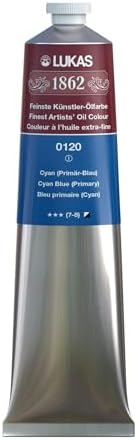 Lukas 1862 Professional German Oil Paint, Cyan Blue (Primary) 200 mL - w/Beeswax & Non-Yellowing Sunflower Oil, Short Drying Time, Smooth, Outstanding Lightfastness