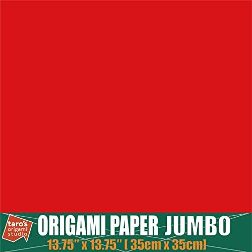 [Taro's Origami Studio] Jumbo 13.75 Inch / 35cm One Sided Single Color (Red) 25 Sheets (All Same Color) Square Easy Fold Premium Japanese Paper (Made in Japan)