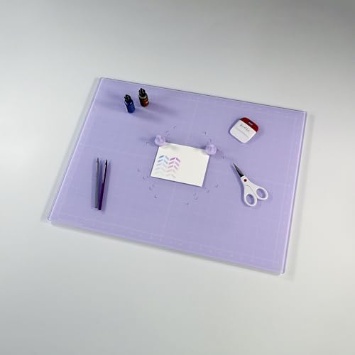 GLASSBOARD STUDIO Glass Craft Mat - Magnetic, Heat & Scratch Resistant - For Crafting, Cutting, Painting, Mixed Media Artwork - Grid Lines, Non-Slip Rubber Feet (Meadow Lilac 18"L x 24"W)