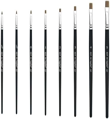 Flat Artist Paint Brush 8 Piece Set, Craft Paint Brushes for Acrylic, Oil, Watercolor Painting, Nylon Bristles, Black
