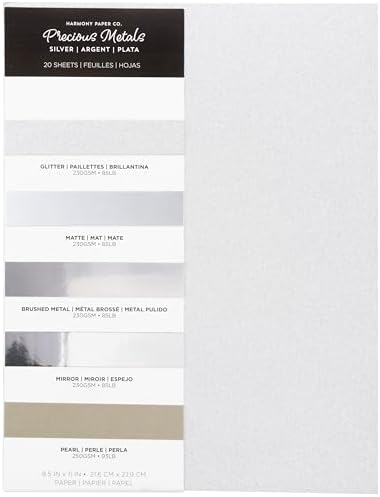Shimmer Cardstock Paper 8.5 x 11- Assorted Glitter, Metallic, and Pearl Sheets for Crafts, Scrapbooking, Card Making - 20 Pack, 85lb Heavyweight, 230 GSM, Silver